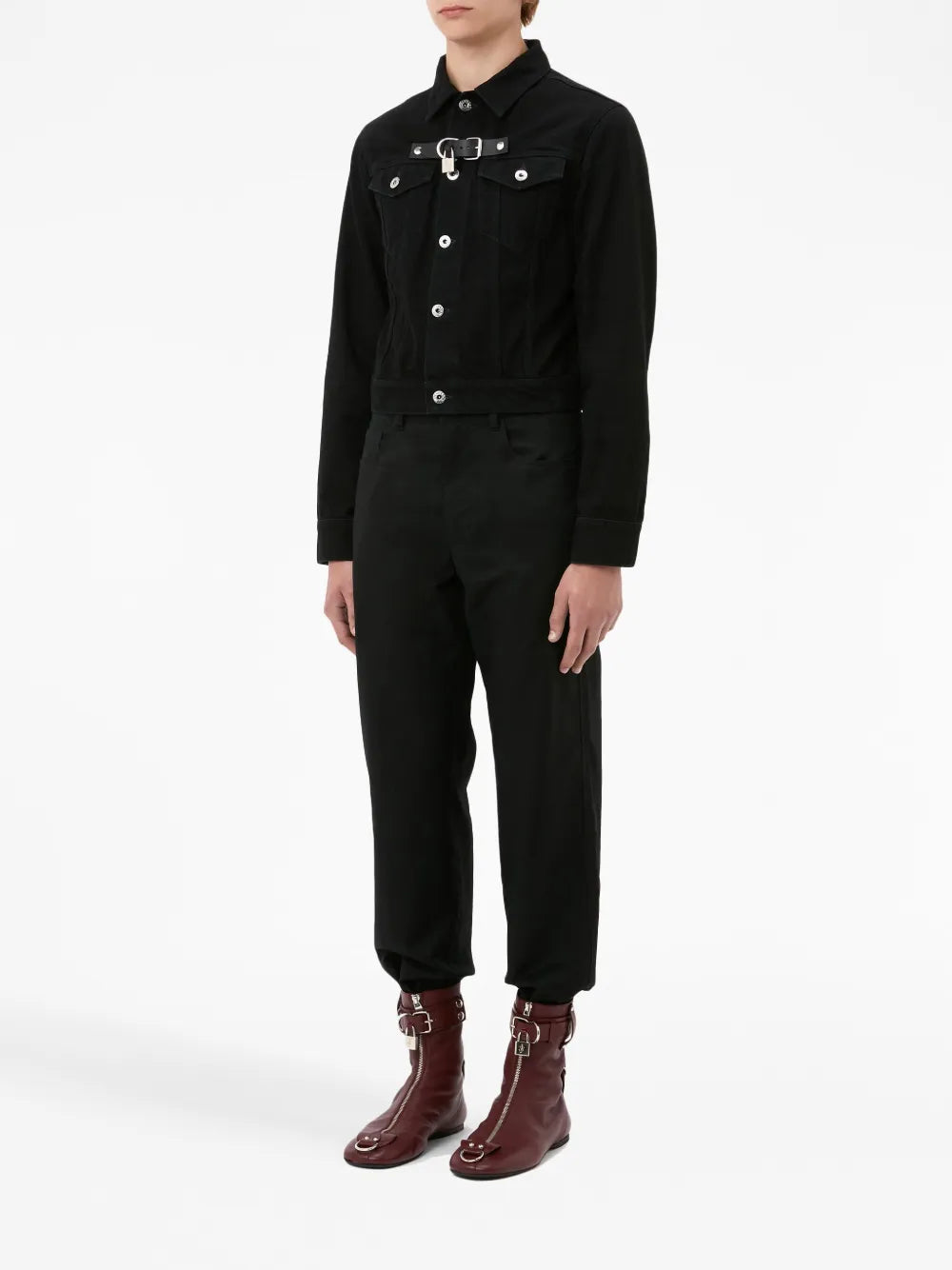 Padlock-Strap Buttoned Denim Jacket