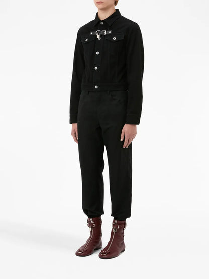 Padlock-Strap Buttoned Denim Jacket