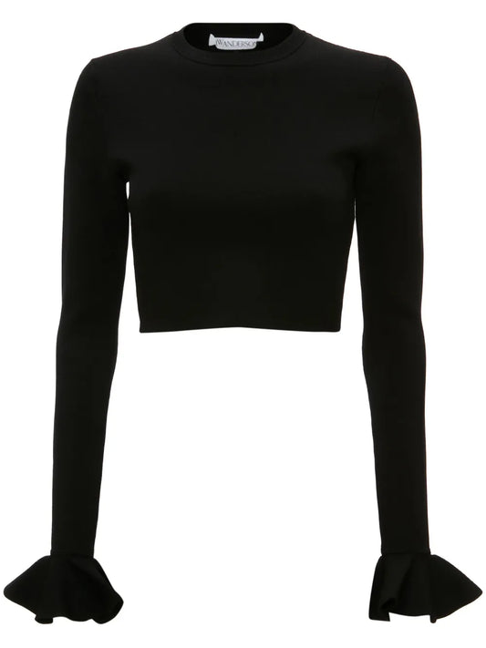 Ruffled-Cuffs Cropped Knitted Top