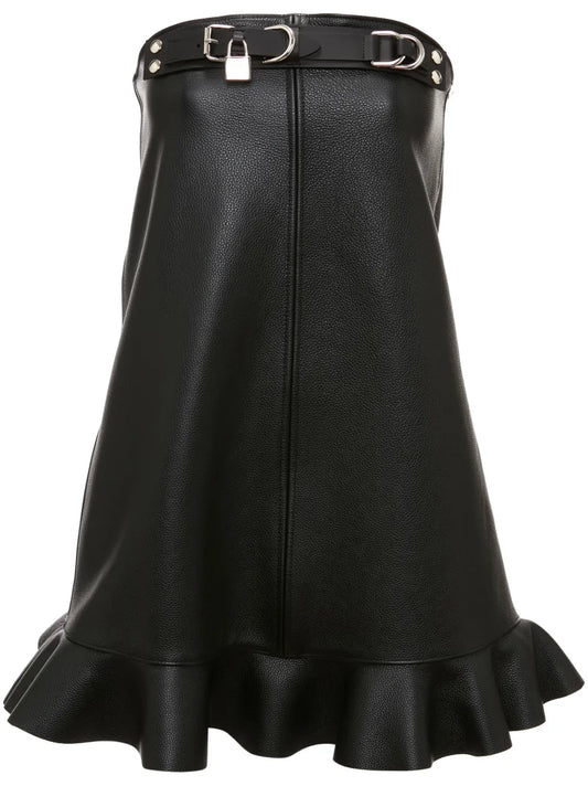 Padlock-Embellished Ruffled Leather Minidress