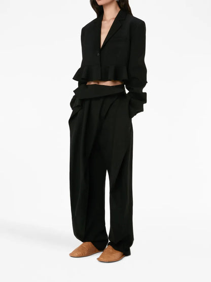 Ruffled-Trim Cropped Blazer