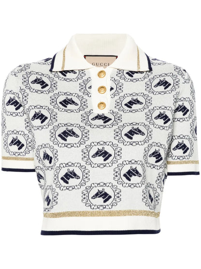 Equestrian-Jacquard Polo Top