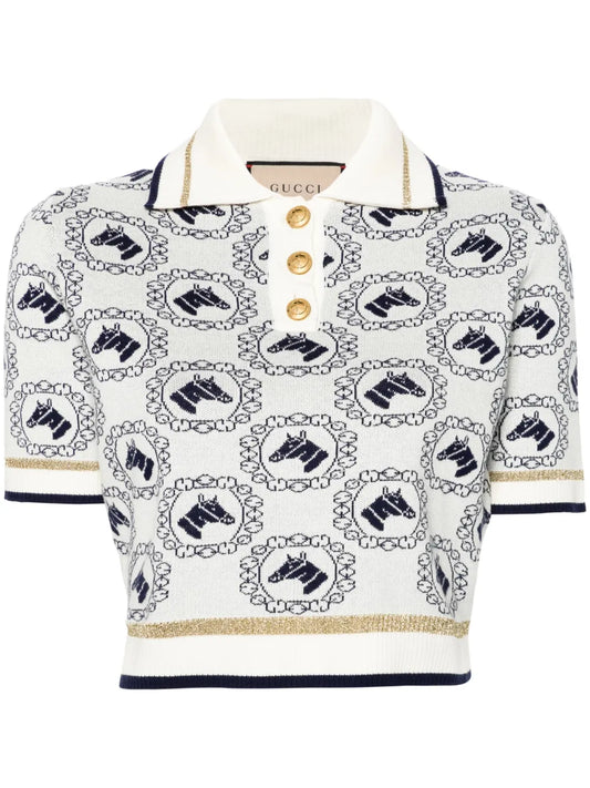 Equestrian-Jacquard Polo Top