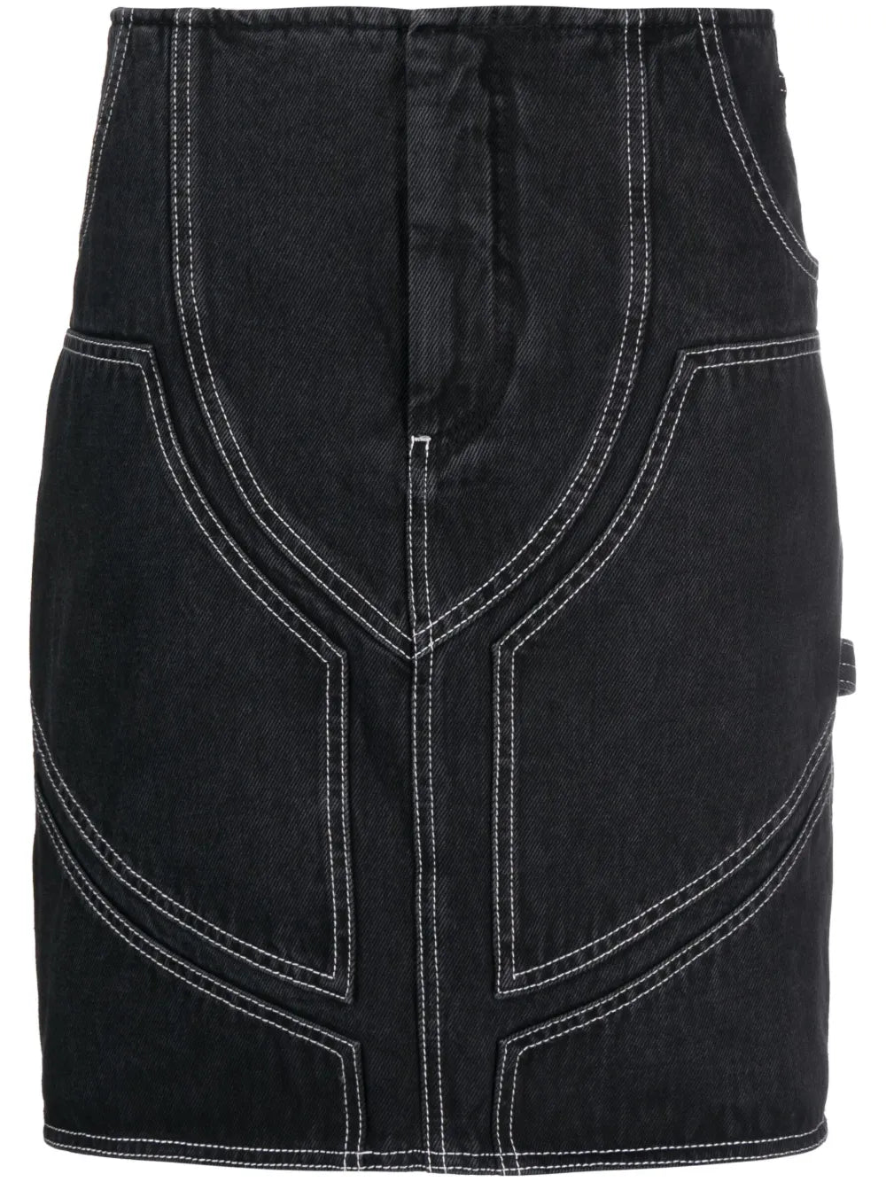 Contrast-Stitch Denim Skirt