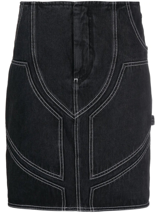 Contrast-Stitch Denim Skirt