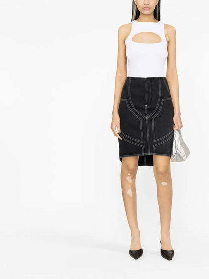 Contrast-Stitch Denim Skirt