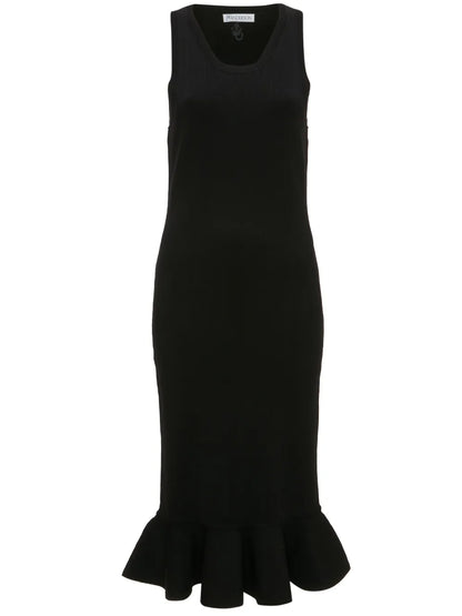 Ruffled-Trim Sleeveless Midi Dress