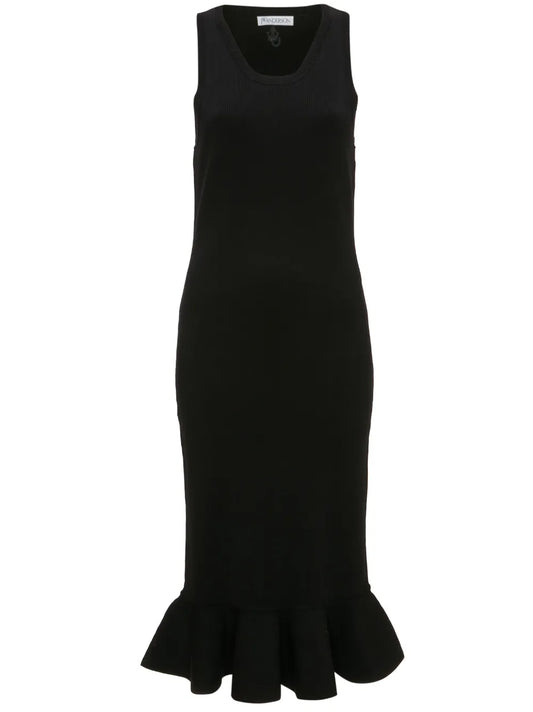 Ruffled-Trim Sleeveless Midi Dress
