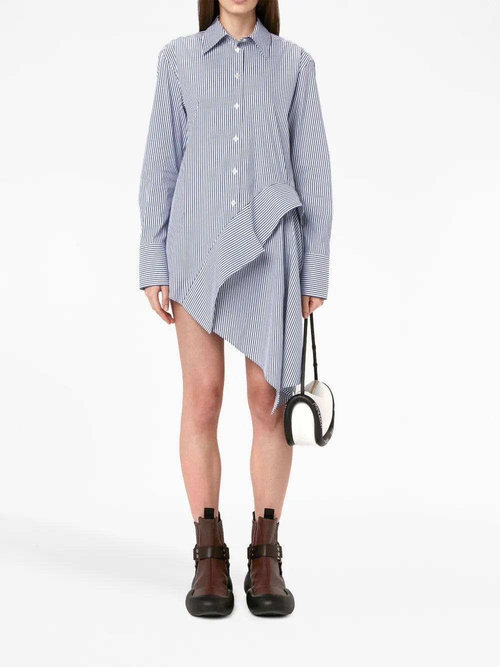 Striped Long-Sleeve Draped Shirt