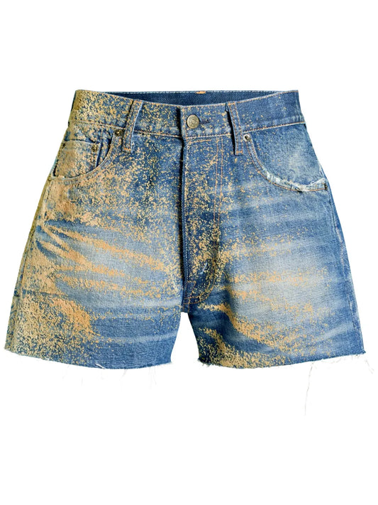 Flocked High-Waisted Denim Shorts