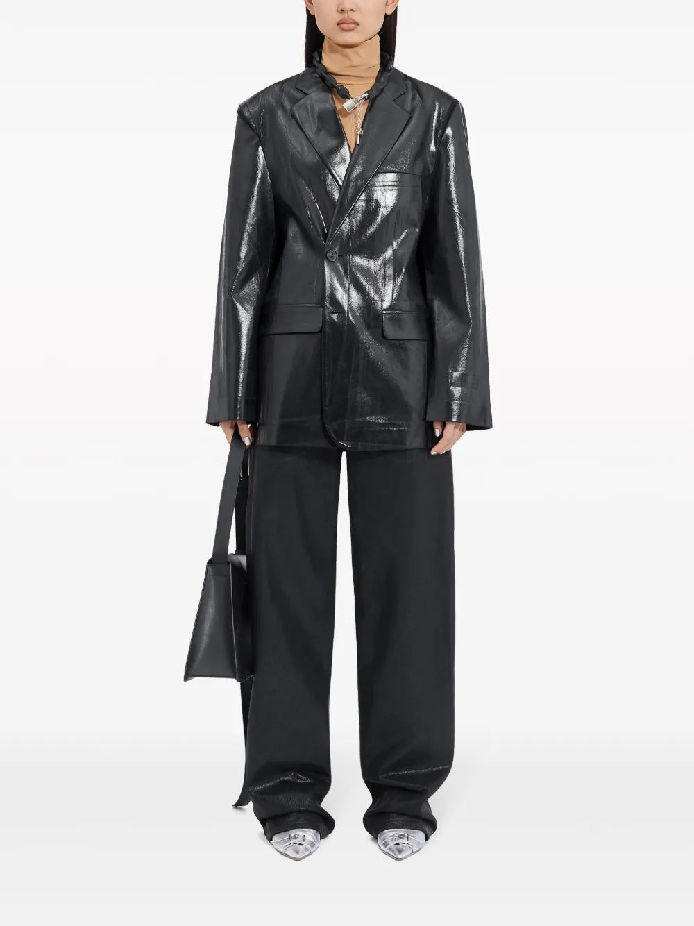 Coated Single-Breasted Blazer