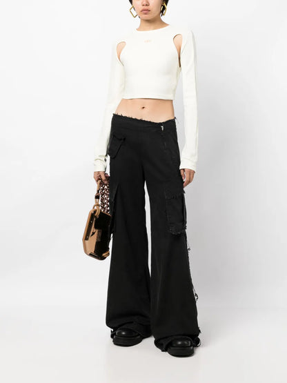 Frayed-Edges Cargo-Pocket Jeans