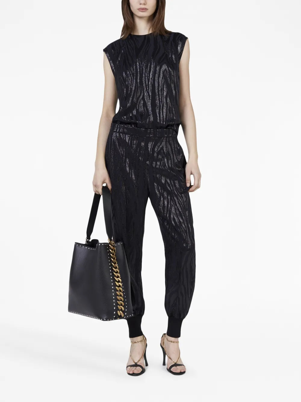 Wood-Grain Effect Tapered Trousers