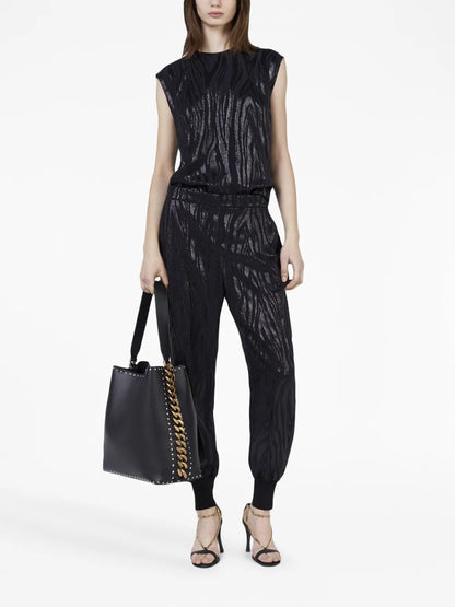 Wood-Grain Effect Tapered Trousers