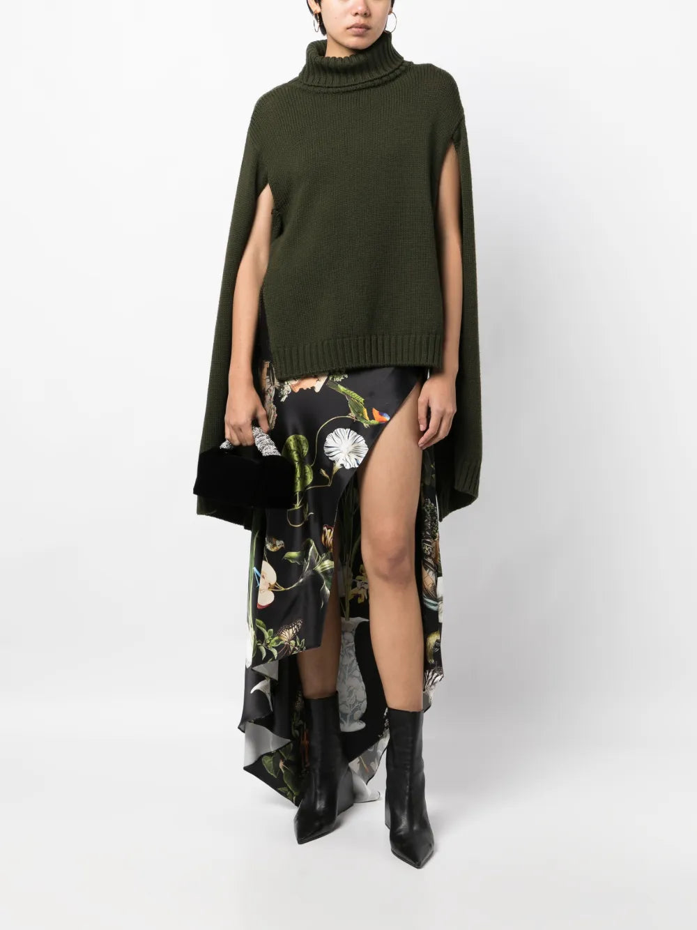 Slit-Sleeves Knitted Turtleneck Sweater
