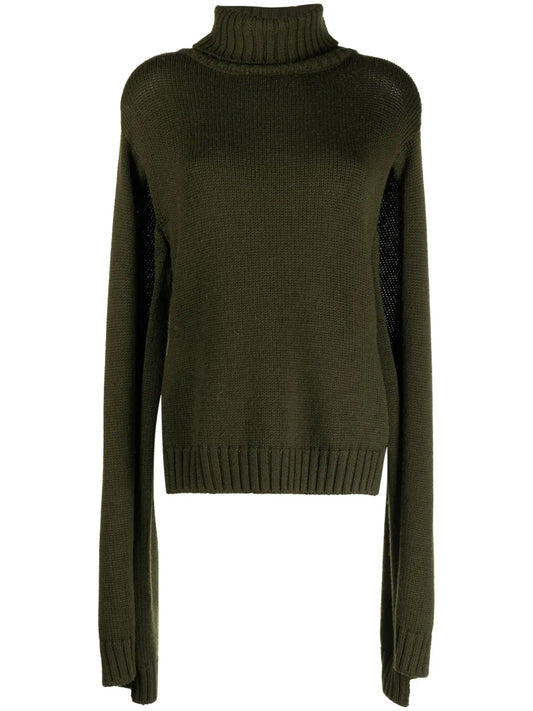 Slit-Sleeves Knitted Turtleneck Sweater