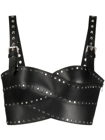 Stud-Detail Leather Bustier Top