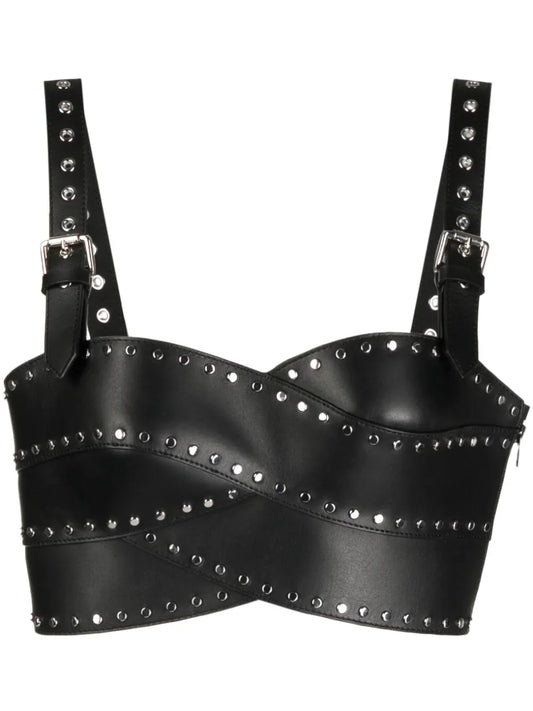 Stud-Detail Leather Bustier Top