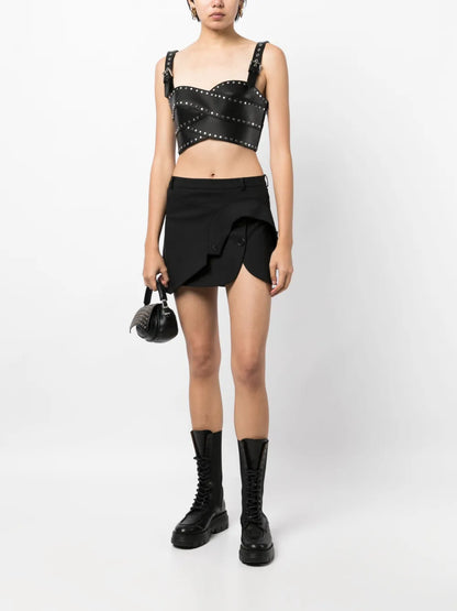 Stud-Detail Leather Bustier Top