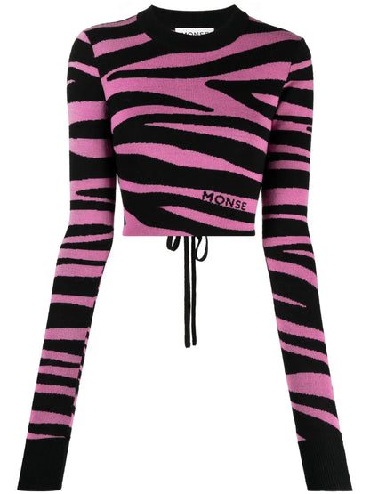 Zebra-Knit Cropped Jumper