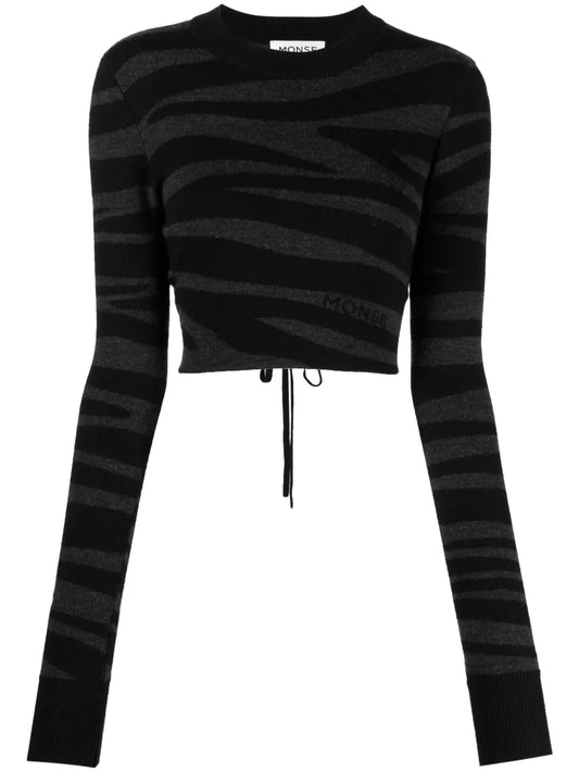 Zebra-Knit Cropped Jumper