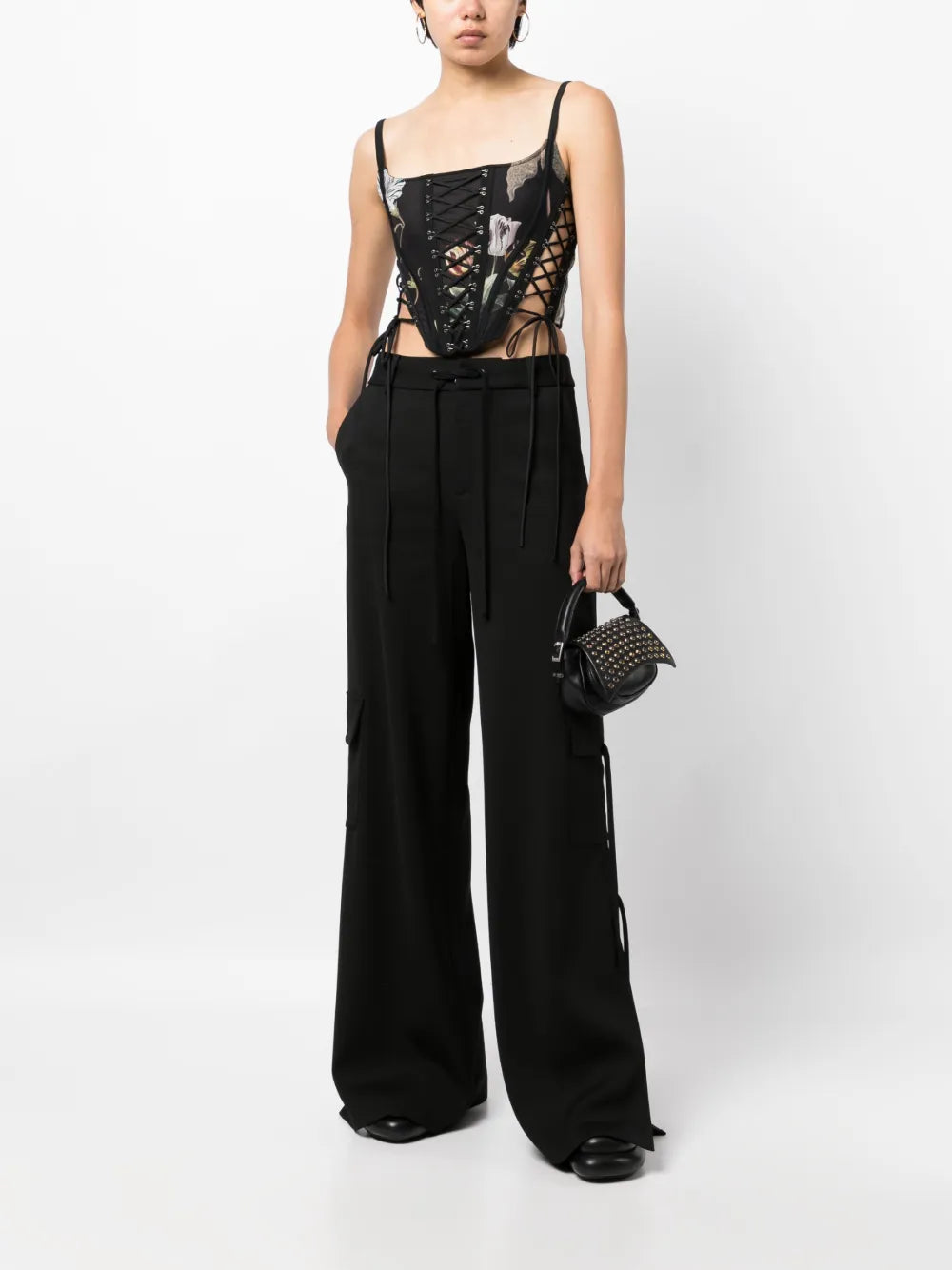 Graphic-Print Lace-Up Corset