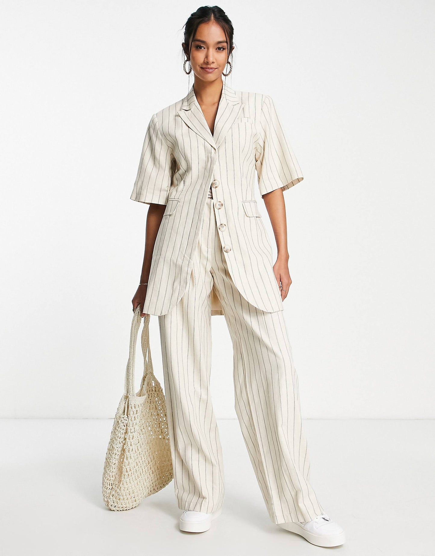 Co-Ord Longline Stripe Linen Blend Blazer