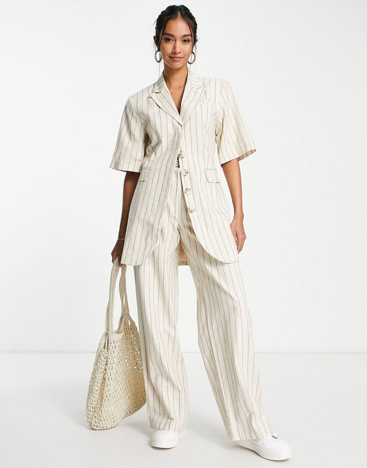 Co-Ord Longline Stripe Linen Blend Blazer