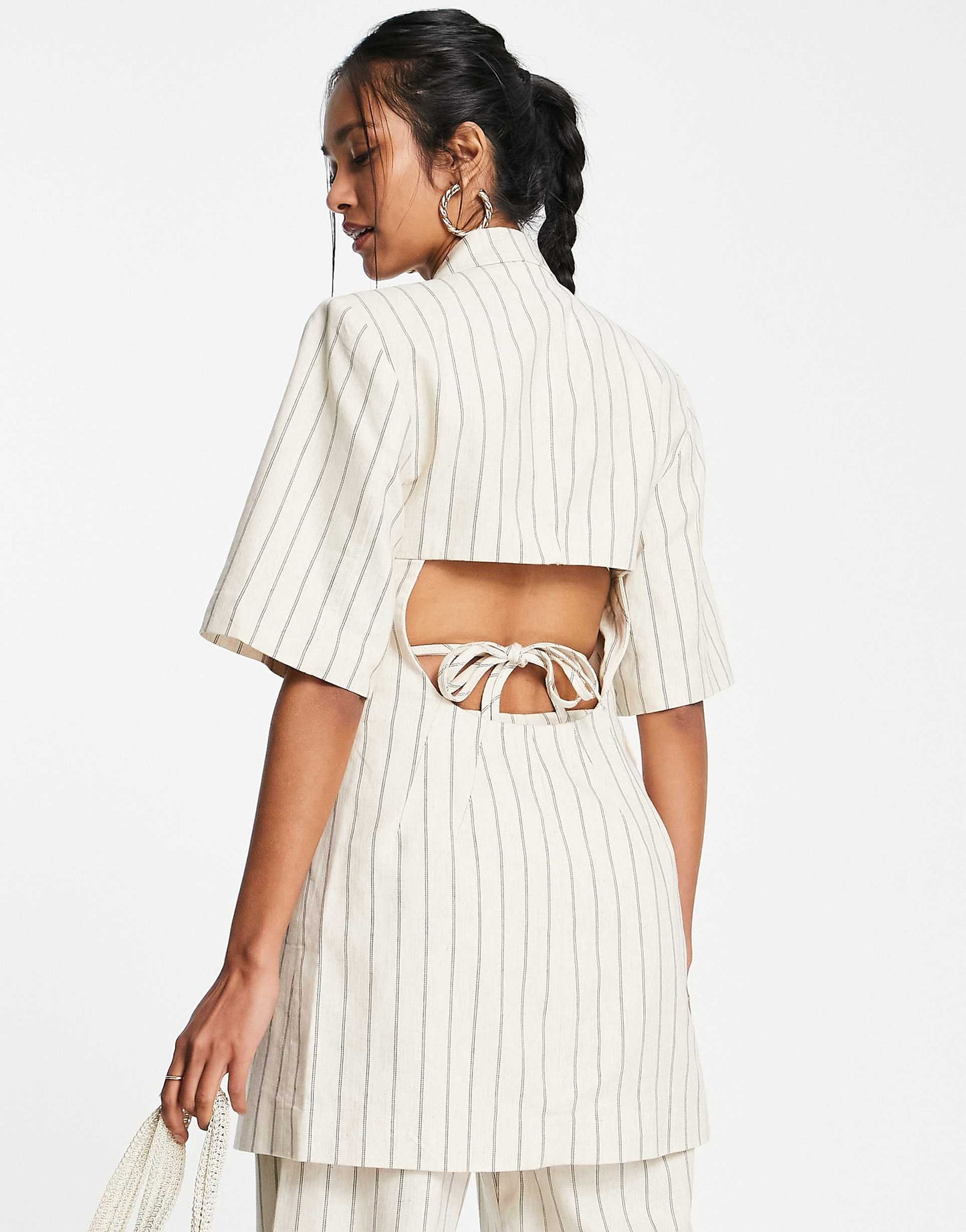 Co-Ord Longline Stripe Linen Blend Blazer
