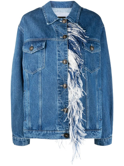 Feather-Detailing Denim Jacket