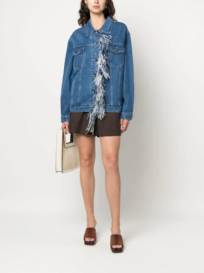 Feather-Detailing Denim Jacket