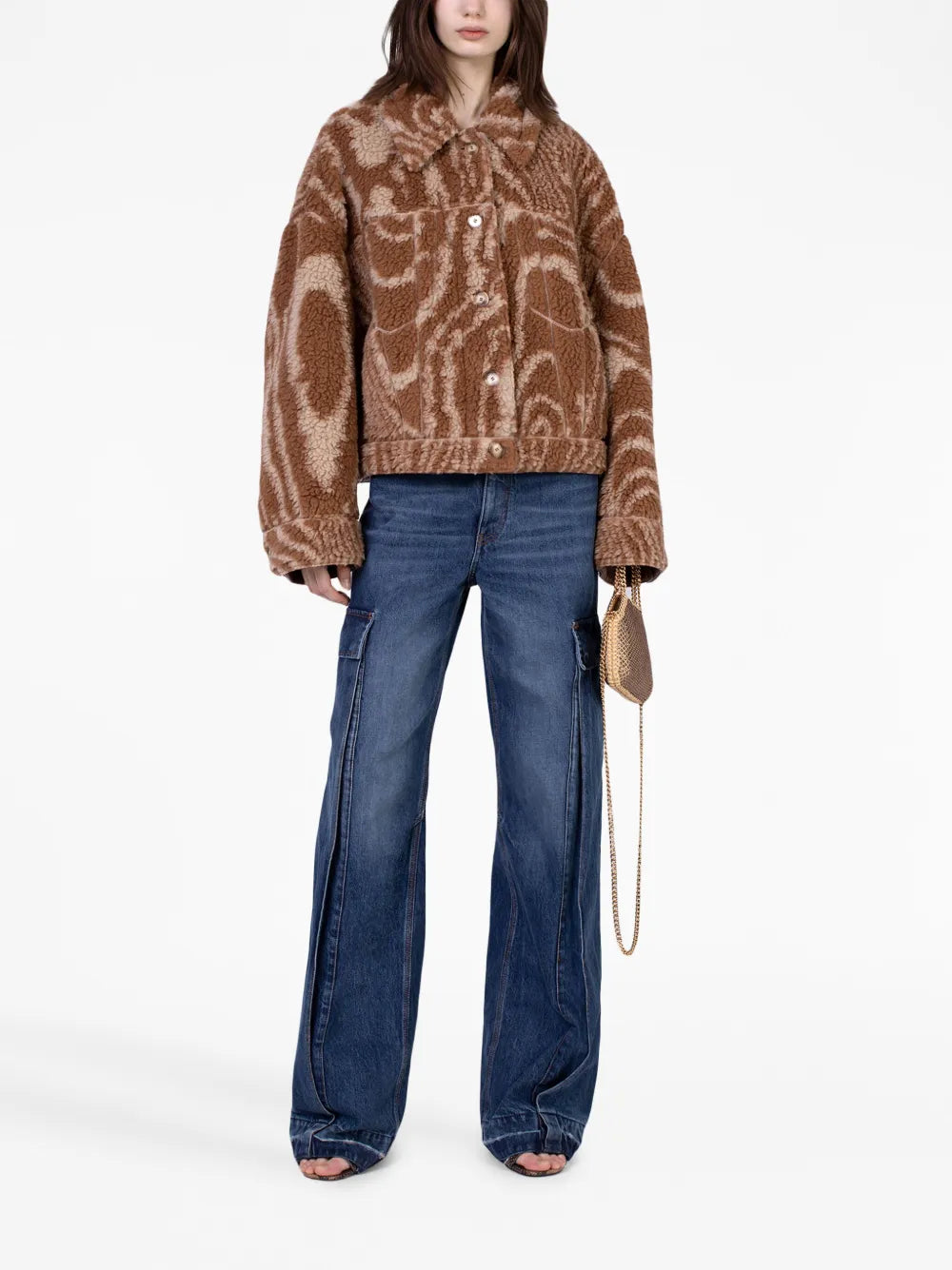 Woodgrain-Print Shearling Jacket