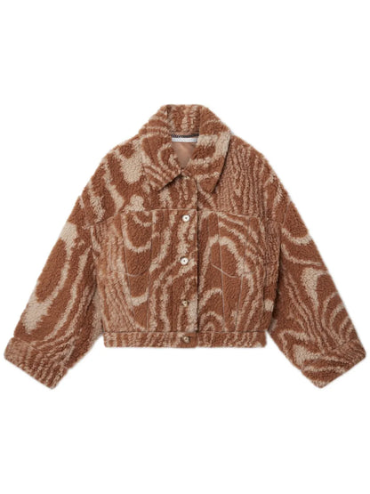 Woodgrain-Print Shearling Jacket