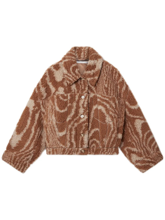 Woodgrain-Print Shearling Jacket