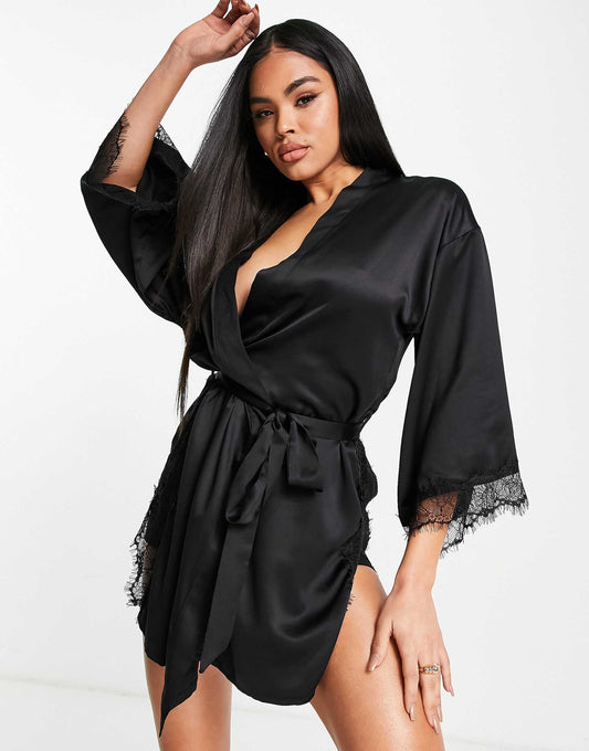 Cherryann Lace Trim Satin Robe