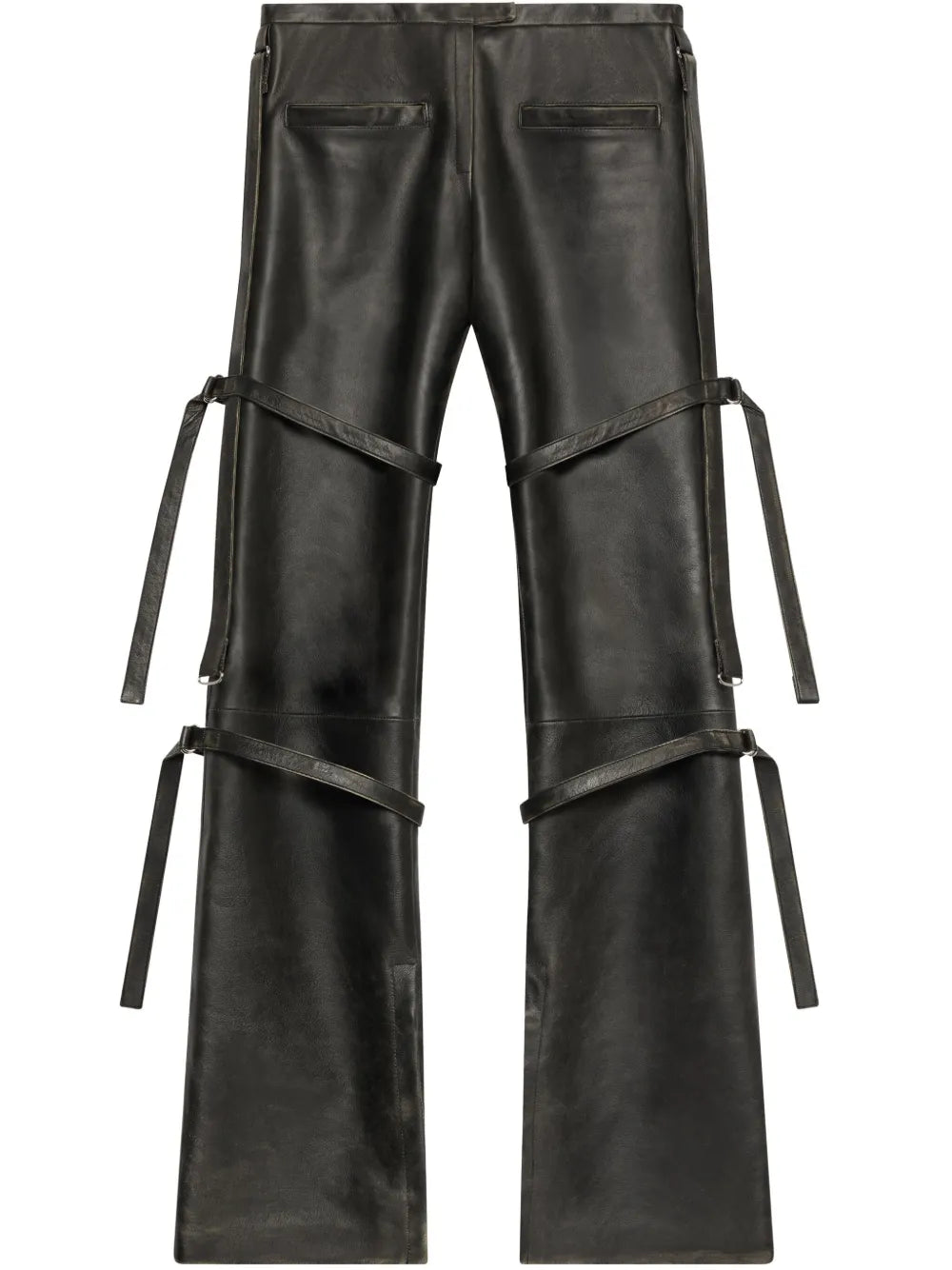 Buckled Leather Straight-Leg Trousers