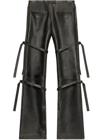 Buckled Leather Straight-Leg Trousers
