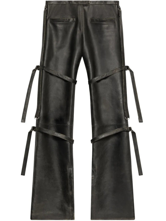 Buckled Leather Straight-Leg Trousers