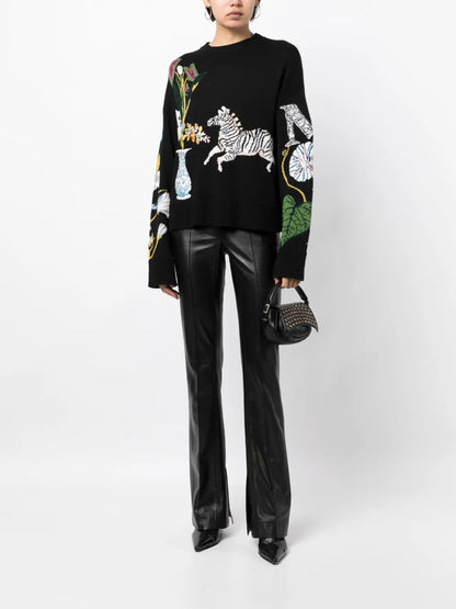 Motif-Embroidered Wool Jumper