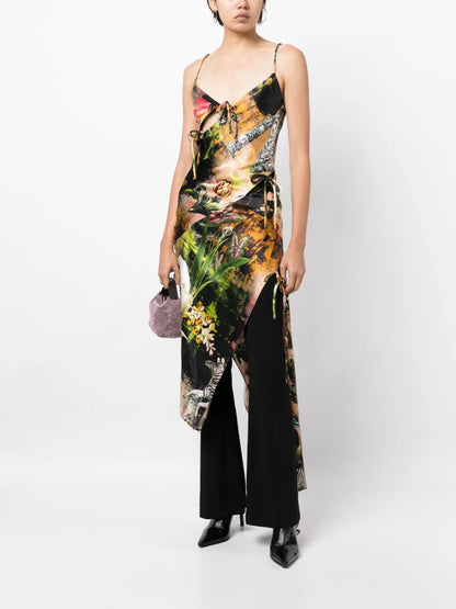 Graphic-Print Asymmetric Slip Dress