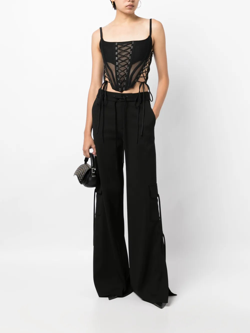 Lace-Up Sheer Bustier Top
