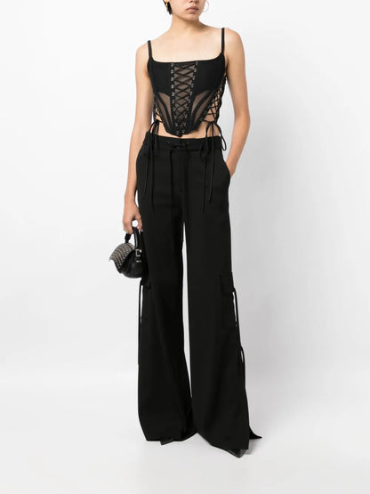 Lace-Up Sheer Bustier Top