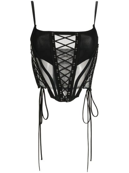 Lace-Up Sheer Bustier Top