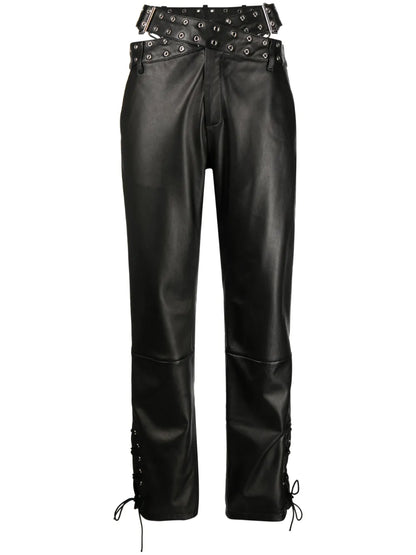 Criss-Cross Belt Leather Trousers