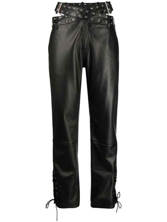 Criss-Cross Belt Leather Trousers