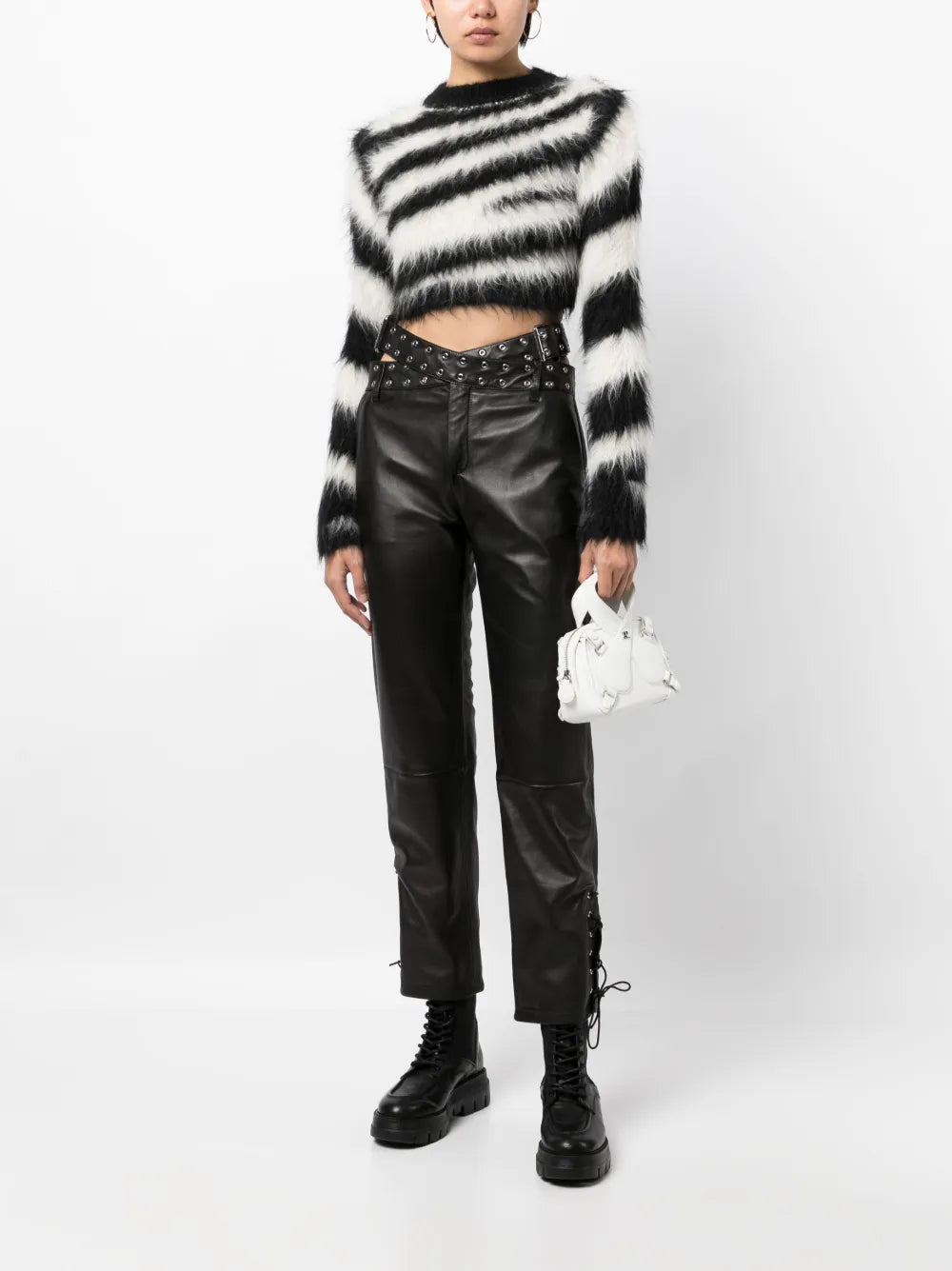 Criss-Cross Belt Leather Trousers