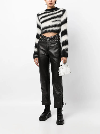 Criss-Cross Belt Leather Trousers