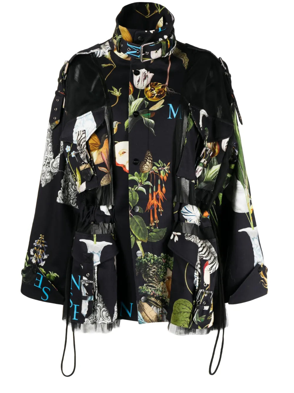 Graphic-Print Tulle Panel Jacket