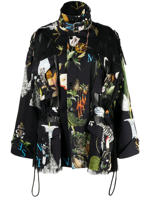Graphic-Print Tulle Panel Jacket