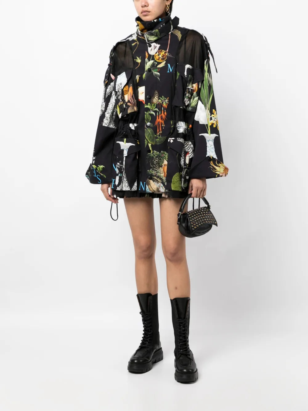 Graphic-Print Tulle Panel Jacket